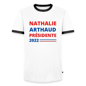 NATHALIE ARTHAUD PRESIDENTE 2022 - T-shirt contrasté Homme - blanc/noir - Devant - AI Model Female 172 light (172cm) & AI Model Male 178 dark (178cm)