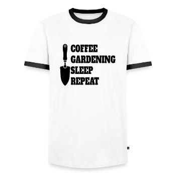 Garden Coffee Orchard Cafe Gardener Hobby Gardener - Men's Ringer Shirt - white/black - Front - AI Model Female 172 light (172cm) & AI Model Male 178 dark (178cm)