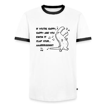T REX CLAP HAND - Men's Ringer Shirt - white/black - Front - AI Model Female 172 light (172cm) & AI Model Male 178 dark (178cm)