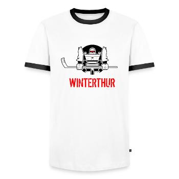 Winterthur Hockey Robot - Männer Kontrast-T-Shirt - Weiß/Schwarz - Vorne - AI Model Female 172 light (172cm) & AI Model Male 178 dark (178cm)