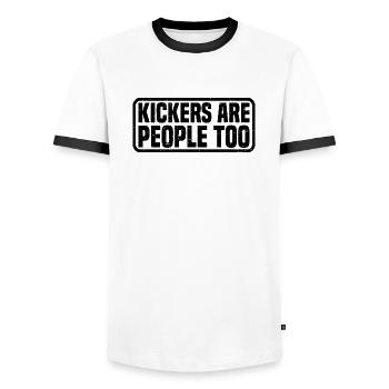 Kickers Are People Too 21 - Männer Kontrast-T-Shirt - Weiß/Schwarz - Vorne - AI Model Female 172 light (172cm) & AI Model Male 178 dark (178cm)