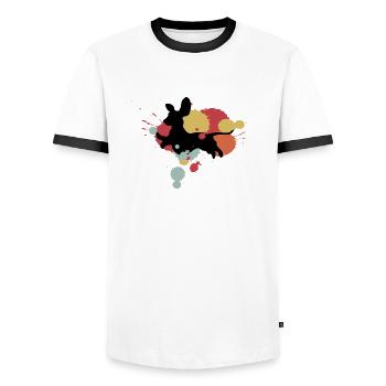 Dackel Hund Retro Farbklecks - Männer Kontrast-T-Shirt - Weiß/Schwarz - Vorne - AI Model Female 172 light (172cm) & AI Model Male 178 dark (178cm)