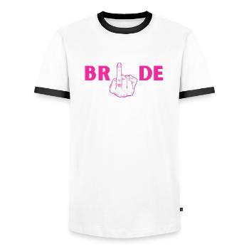 Bridle - bride's ring finger - Men's Ringer Shirt - white/black - Front - AI Model Female 172 light (172cm) & AI Model Male 178 dark (178cm)