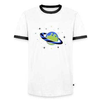 planet 02 - Männer Kontrast-T-Shirt - Weiß/Schwarz - Vorne - AI Model Female 172 light (172cm) & AI Model Male 178 dark (178cm)