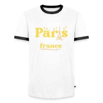Paris France Retro Vintage - T-shirt contrasté Homme - blanc/noir - Devant - AI Model Female 172 light (172cm) & AI Model Male 178 dark (178cm)