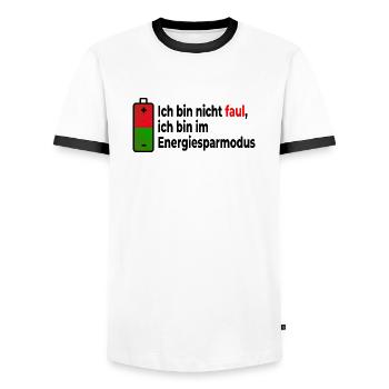Spruch Energiesparmodus - Männer Kontrast-T-Shirt - Weiß/Schwarz - Vorne - AI Model Female 172 light (172cm) & AI Model Male 178 dark (178cm)