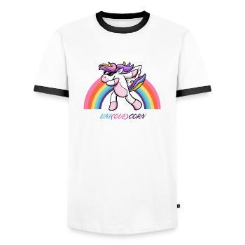 UNI QUE CORN - T-shirt contrasté Homme - blanc/noir - Devant - AI Model Female 172 light (172cm) & AI Model Male 178 dark (178cm)