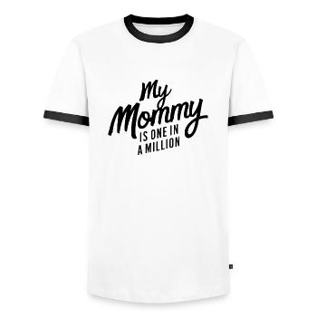 MEINE MAMA IST EINE VON EINER MILLION - Männer Kontrast-T-Shirt - Weiß/Schwarz - Vorne - AI Model Female 172 light (172cm) & AI Model Male 178 dark (178cm)