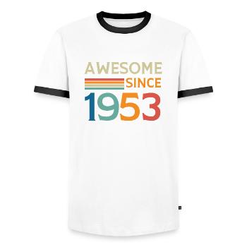 Awesome since 1953 - T-shirt contrasté Homme - blanc/noir - Devant - AI Model Female 172 light (172cm) & AI Model Male 178 dark (178cm)