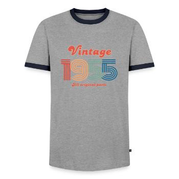 Vintage 1955 all original parts - Men's Ringer Shirt - grey/navy  - Front - AI Model Female 172 light (172cm) & AI Model Male 178 light (178cm)