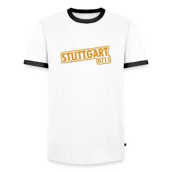 Stuttgart - 0711 - Area Code - Baden-Württemberg - Men's Ringer Shirt - white/black - Front - AI Model Female 172 light (172cm) & AI Model Male 178 dark (178cm)