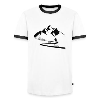 Enjoy the ride - Men's Ringer Shirt - white/black - Front - AI Model Female 172 light (172cm) & AI Model Male 178 dark (178cm)