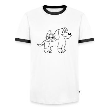 Hund Katze Zwei Freunde Team Kätzchen 2 Duo Crew - Männer Kontrast-T-Shirt - Weiß/Schwarz - Vorne - AI Model Female 172 light (172cm) & AI Model Male 178 dark (178cm)