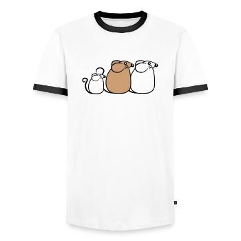 3 Mice Family Child Mom Dad Parents Row Cute - Men's Ringer Shirt - white/black - Front - AI Model Female 172 light (172cm) & AI Model Male 178 dark (178cm)