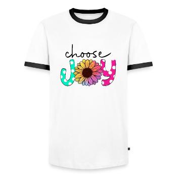 choose joy - Men's Ringer Shirt - white/black - Front - AI Model Female 172 light (172cm) & AI Model Male 178 dark (178cm)