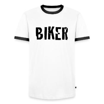biker - Men's Ringer Shirt - white/black - Front - AI Model Female 172 light (172cm) & AI Model Male 178 dark (178cm)