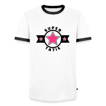 super tatie (.4) - T-shirt contrasté Homme - blanc/noir - Devant - AI Model Female 172 light (172cm) & AI Model Male 178 dark (178cm)