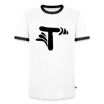 Lettre T & Motif - T-shirt contrasté Homme - blanc/noir - Devant - AI Model Female 172 light (172cm) & AI Model Male 178 dark (178cm)