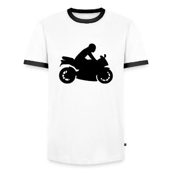 motorrad___f1 - Men's Ringer Shirt - white/black - Front - AI Model Female 172 light (172cm) & AI Model Male 178 dark (178cm)