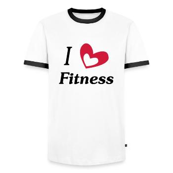 i love fitness - Men's Ringer Shirt - white/black - Front - AI Model Female 172 light (172cm) & AI Model Male 178 dark (178cm)