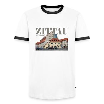 Maison de sel à Zittau - T-shirt contrasté Homme - blanc/noir - Devant - AI Model Female 172 light (172cm) & AI Model Male 178 dark (178cm)