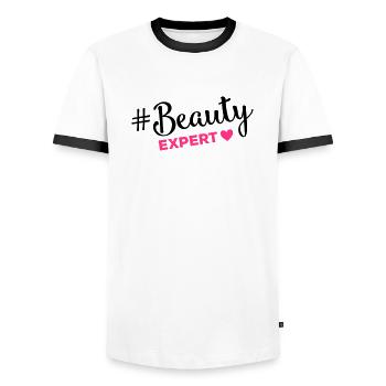 beauty expert hashtag - Männer Kontrast-T-Shirt - Weiß/Schwarz - Vorne - AI Model Female 172 light (172cm) & AI Model Male 178 dark (178cm)