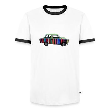 satellite - Men's Ringer Shirt - white/black - Front - AI Model Female 172 light (172cm) & AI Model Male 178 dark (178cm)
