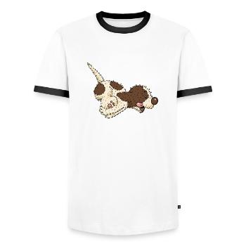 Pili1 1 - Men's Ringer Shirt - white/black - Front - AI Model Female 172 light (172cm) & AI Model Male 178 dark (178cm)