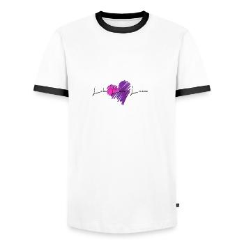Lebe - Liebe - Lache - Männer Kontrast-T-Shirt - Weiß/Schwarz - Vorne - AI Model Female 172 light (172cm) & AI Model Male 178 dark (178cm)