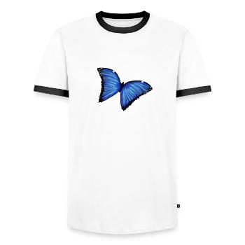 Blue ButterflyLove - Men's Ringer Shirt - white/black - Front - AI Model Female 172 light (172cm) & AI Model Male 178 dark (178cm)