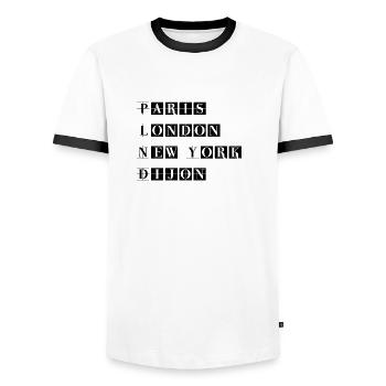 Paris London New York Dijon - Men's Ringer Shirt - white/black - Front - AI Model Female 172 light (172cm) & AI Model Male 178 dark (178cm)