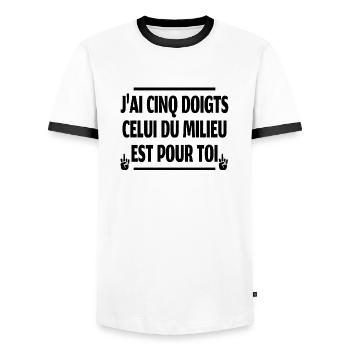 j'ai cinq doigts celui du milieu est pour toi - T-shirt contrasté Homme - blanc/noir - Devant - AI Model Female 172 light (172cm) & AI Model Male 178 dark (178cm)