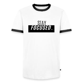 Stay Focused Design - Motivation - Männer Kontrast-T-Shirt - Weiß/Schwarz - Vorne - AI Model Female 172 light (172cm) & AI Model Male 178 dark (178cm)