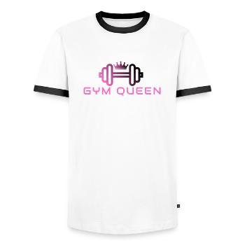 GYM QUEEN - Gym Motivation and Fitness Designs - Men's Ringer Shirt - white/black - Front - AI Model Female 172 light (172cm) & AI Model Male 178 dark (178cm)