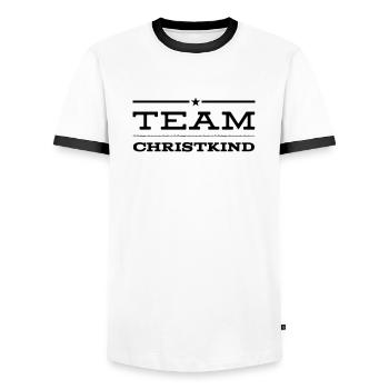TEAM CHRISTKIND. Weihnachten Merry Christmas X-Mas - Männer Kontrast-T-Shirt - Weiß/Schwarz - Vorne - AI Model Female 172 light (172cm) & AI Model Male 178 dark (178cm)