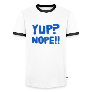 Yup? Nope!! NEW great Design by Maximum Design #MD - Men's Ringer Shirt - white/black - Front - AI Model Female 172 light (172cm) & AI Model Male 178 dark (178cm)