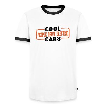 Cool People Drive Electric Cars 3 - Men's Ringer Shirt - white/black - Front - AI Model Female 172 light (172cm) & AI Model Male 178 dark (178cm)