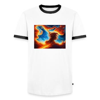 blue red sky with a woman illustration - Men's Ringer Shirt - white/black - Front - AI Model Female 172 light (172cm) & AI Model Male 178 dark (178cm)
