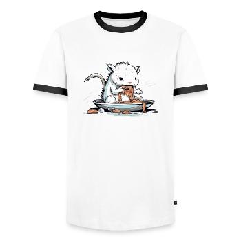 Axolotl mangeur de nouilles - T-shirt contrasté Homme - blanc/noir - Devant - AI Model Female 172 light (172cm) & AI Model Male 178 dark (178cm)