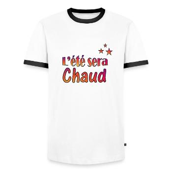 L été sera chaud - T-shirt contrasté Homme - blanc/noir - Devant - AI Model Female 172 light (172cm) & AI Model Male 178 dark (178cm)