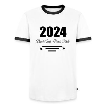 2024 Neues Spiel neues Glück - Männer Kontrast-T-Shirt - Weiß/Schwarz - Vorne - AI Model Female 172 light (172cm) & AI Model Male 178 dark (178cm)