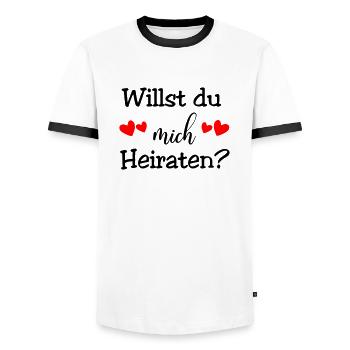 Will you marry me - Men's Ringer Shirt - white/black - Front - AI Model Female 172 light (172cm) & AI Model Male 178 dark (178cm)