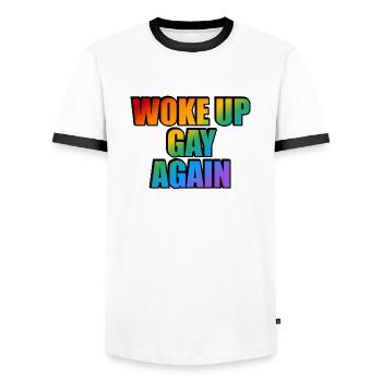 Wieder schwul aufgewacht - lustige LGBTQ-Pride - Männer Kontrast-T-Shirt - Weiß/Schwarz - Vorne - AI Model Female 172 light (172cm) & AI Model Male 178 dark (178cm)