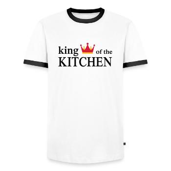 Tablier de cuisine drôle pour hommes - T-shirt contrasté Homme - blanc/noir - Devant - AI Model Female 172 light (172cm) & AI Model Male 178 dark (178cm)