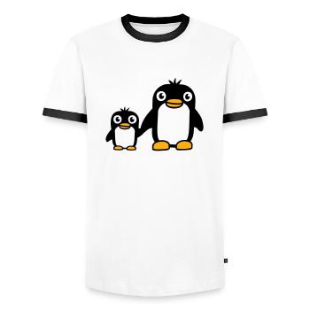 2 Penguins Dad Mom Child Baby Hands Holding Cute - Men's Ringer Shirt - white/black - Front - AI Model Female 172 light (172cm) & AI Model Male 178 dark (178cm)