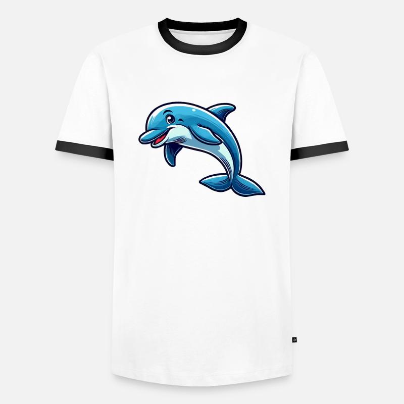 Delfin Delphin Comic - Männer Kontrast-T-Shirt - Weiß/Schwarz