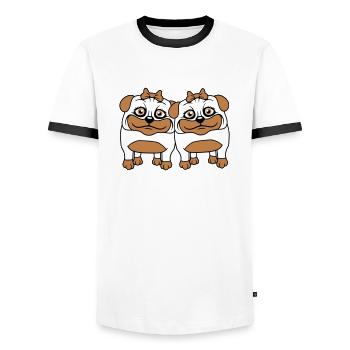 2 chiens carlin filles femmes petites amies équipe filles - T-shirt contrasté Homme - blanc/noir - Devant - AI Model Female 172 light (172cm) & AI Model Male 178 dark (178cm)