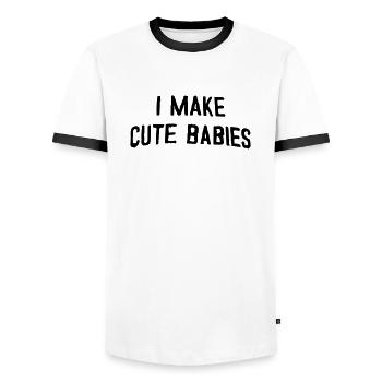 I make cute babies - Men's Ringer Shirt - white/black - Front - AI Model Female 172 light (172cm) & AI Model Male 178 dark (178cm)