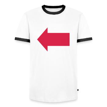 Arrow left - Men's Ringer Shirt - white/black - Front - AI Model Female 172 light (172cm) & AI Model Male 178 dark (178cm)