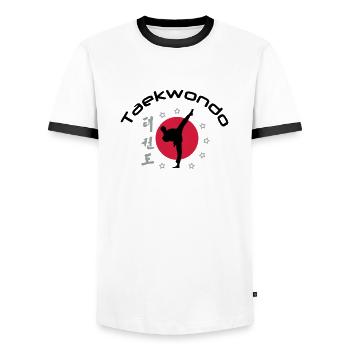 taekwondo_3 - Men's Ringer Shirt - white/black - Front - AI Model Female 172 light (172cm) & AI Model Male 178 dark (178cm)